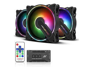 abkoncore hr120 rgb fans, 3 pack 120mm computer fans, 5v argb motherboard sync/remote controller, ajustable fan speed and color abkoncore hr120 rgb fans, 3 pack 120mm computer fans, 5v argb motherboard sync/remote controller, ajustable fan speed and color