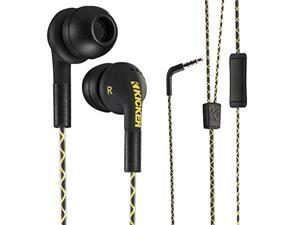 kicker 46eb74 wired earbuds | in-ear noise-isolating earphones stereo monitor headphones silicone ear tips 3 sizes | in-line mi