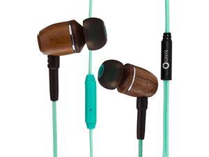 onyx elo premium genuine wood in-ear noise-isolating headphones|earbuds|earphones with microphone (turquoise blue)