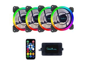 apevia st4-rgb spectra 120mm silent dual ring addressable rgb color changing led fan for gaming with remote control, 16x leds & 8x anti-vibration rubber pads (4-pk)