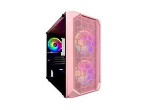 apevia prodigy-pk micro-atx gaming case with 1 x tempered glass panel, top usb3.0/usb2.0/audio ports, 3 x rgb fans, pink frame