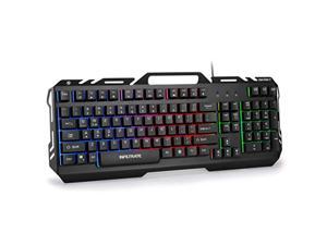 enhance infiltrate kl2 membrane gaming keyboard - quiet keyboard with 3 multi color led lighting modes, turbo input mode, anti-ghosting, 19 key roll over, slim low profile metal de