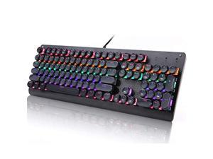 retro mechanical gaming keyboard, e-yooso typewriter style led backlit keyboard with 104 round keys for game and office, computer, laptop, desktop k600 (blue switch)