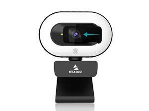 2021 nexigo streamcam n930e, 1080p webcam with ring light and privacy cover, auto-focus, plug and play, web camera for online learning, zoom meeting skype teams, pc mac laptop desk