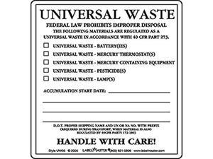 labelmaster uw05 universal waste label, pvc-free film stock (pack of 100)