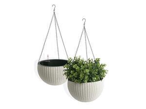 algreen self watering wicker hanging planter (2 pack), 10" diameter x 14", white algreen self watering wicker hanging planter (2 pack), 10" diameter x 14", white