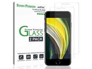 amfilm glass screen protector for iphone se 2020, iphone 8, 7, 6s, 6 (4.7")(2 pack) halo free tempered glass screen protector (2020)