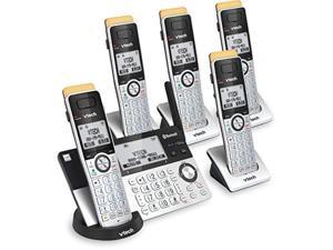 vtech is8151-5 super long range 5 handset dect 6.0 cordless phone for home with answering machine, 2300 ft range, call blocking, bluetooth, headset jack, power backup, intercom, expandable to 12 hs