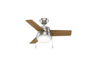 hunter aker indoor with led light with pull chain control, 36", brushed nickel