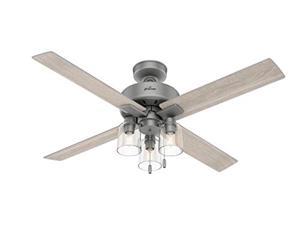 hunter pelston indoor ceiling fan with led light and pull chain, 52", matte silver