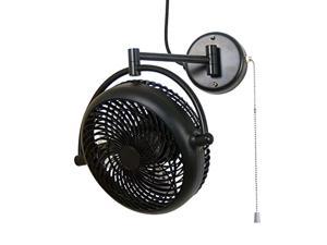 wall mount fan pull in ceiling fan with folding arm, pull chain control, 2 speeds, 10 inch, black