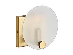 motini 1-light gold wall sconce brushed brass finish with round frosted white glass small wall sconces lighting fixture modern vanity light for bathroom bedroom entryway, 7"x7"x4"
