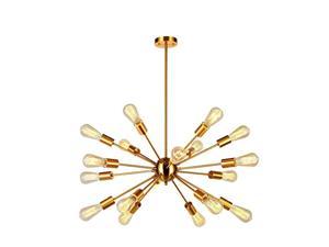 Handmade in U.S.A Gold Brass Sputnik Style Mid Century Modern Inspired Starburst Ceiling Light Chandelier 