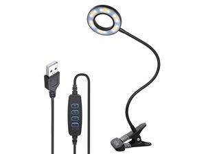 tomshine book light, metal clip on light with 3 colors, dimmable reading lamp with clip for makeup mirror, computer, laptop, desk, bed(black)