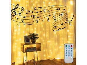merkury innovations 300 flashing led music sync curtain lights with usb, hanging led remote control string lights with hooks, 10 strands 9 ft curtain led lights