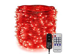 er chen fairy lights plug in, 99ft/30m 300 led silver coated copper wire starry string lights outdoor/indoor decorative lights for bedroom, patio, garden, party, christmas tree (red)