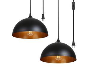 tomshine plug in pendant light, metal dome hanging pendant light 2 pack with 15ft plug in cord, on/off switch, for e26 bulbs, black barn pendant light for farmhouse kitchen, dining, bedroom 2 pack