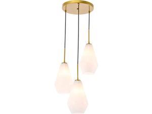 living district gene 3 light brass and frosted white glass pendant