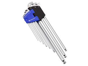 Chrome Finish with Blue High Visibility Anti-Slip Coating ARES 70165-9-Piece Metric Long Arm Ball End Hex Key Wrench Set Convenient Storage Case Included