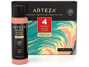 arteza acrylic pouring paint set, 4 spring colors, 4 oz bottles, high-flow paint, no mixing needed, art supplies for canvas, glass, paper, wood, tile, and stones