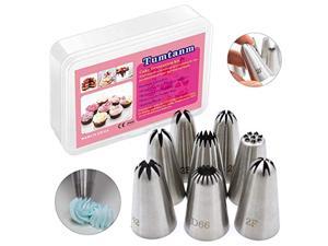 8 pack large piping tips, seamless stainless steel icing piping nozzle tip set, cake decorating tools for baker