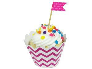 wrapables standard size chevron cupcake wrappers (set of 60), hot pink