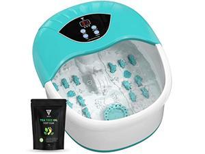 5 in 1 foot spa/bath massager with tea tree oil foot soak with epsom salt - with heat, bubbles and vibration, digital temperature control - mini acupressure massage points - foot stress relief spa