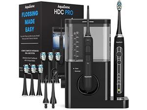 aquasonic home dental center pro - complete home oral care - brush & floss - ultrasonic electric toothbrush & water flosser - whiter teeth & healthier gums - black series pro + oral irrigator