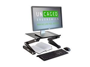 "workez monitor stand ergonomic adjustable height & angle single computer monitor riser. portable, folding, aluminum holder for