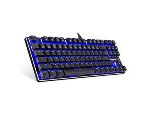 eagletec kg060br blue led backlit mechanical gaming keyboard, low profile 87 key usb keyboard with quiet cherry brown switches for pc gamer  black