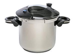 excelsteel 598 professional pressure cooker, 7.5 qt, 18/10 stainless steel w/ encapsulated base, multiple safety designs to ens excelsteel 598 professional pressure cooker, 7.5 qt, 18/10 stainless steel w/ encapsulated base, multiple safety designs to ens
