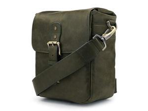 megagear torres mini mg1701 genuine leather camera messenger bag for mirrorless, instant and dslr cameras - khaki green