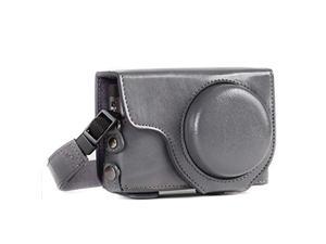 megagear mg1261 ever ready leather camera case compatible with panasonic lumix dc-zs80, dc-zs70, dc-tz95, dc-tz90 - gray