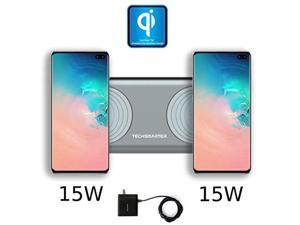 Techsmarter 15W Fast Charging Dual Wireless Charger Pad For iPhone 15 14 13 12 11 XS XR X Samsung Galaxy S23 S22 S21 S20 S10 AirPods Note LG ThinQ