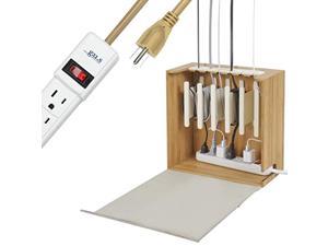 g.u.s. cord corral and cable organizer with 6-magnetically secured cord spindles and a 6-outlet power strip - "zen" collection,