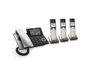 at&t cl84307 dect 6.0 expandable corded/cordless phone with smart call blocker, silver/black with 3 handsets