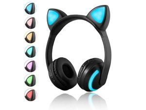 Luckyu Wireless Bluetooth Cat Ear Headphones with Mic 7 Colors LED Light Flashing Glowing On-Ear Stereo Headset Compatible with Smartphones PC Tablet Luckyu Wireless Bluetooth Cat Ear Headphones with Mic 7 Colors LED Light Flashing Glowing On-Ear Stereo Headset Compatible with Smartphones PC Tablet