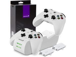 Fosmon Dual Controller Charger Compatible with Xbox One/One X/One S Elite Controllers, (Two Slot) High Speed Docking Charging Station Kit with 2 Rechargeable Battery Packs - White Fosmon Dual Controller Charger Compatible with Xbox One/One X/One S Elite Controllers, (Two Slot) High Speed Docking Charging Station Kit with 2 Rechargeable Battery Packs - White