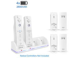 Wii Controller Battery Charger, Moclever 4 port Charging Station Dock with 4 Rechargeable Capacity Increased Batteries and Lengthened Cord Compatible with Wii/Wii U Game Remote Controller(White) Wii Controller Battery Charger, Moclever 4 port Charging Station Dock with 4 Rechargeable Capacity Increased Batteries and Lengthened Cord Compatible with Wii/Wii U Game Remote Controller(White)