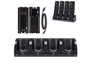 Wii Charger Dock for Wii/Wii U Remote Controller, 4 Port Charger Station with 4 Batteries Pack USB Charging Cable LED Indicator -Black Wii Charger Dock for Wii/Wii U Remote Controller, 4 Port Charger Station with 4 Batteries Pack USB Charging Cable LED Indicator -Black