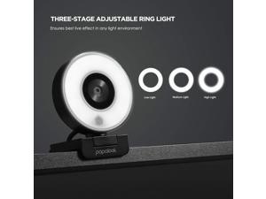 Live Streaming Webcam, PA552 1080P Gaming StreamCam with Studio-Like Ring Light, Dual Microphones and Tripod for Twitch, Xbox One, OBS
