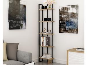 Decorotika Alice 71" Tall Modern Industrial Metal Wood Corner Unit Bookcase with Various Color Options - Oud Oak & Black
