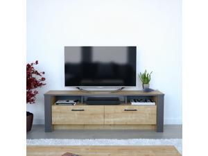 Decorotika Manhattan 59'' Wide Modern TV Stand and Media Console for TVs up to 68'' with Cabinets and Open Shelves - Sapphire Oak & Dark Grey Decorotika Manhattan 59'' Wide Modern TV Stand and Media Console for TVs up to 68'' with Cabinets and Open Shelves - Sapphire Oak & Dark Grey
