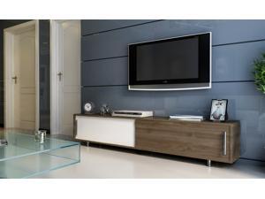 Decorotika Classy 71'' Wide Modern TV Stand and Media Console for TVs up to 80'' with Two Large Cabinets - Walnut and White Decorotika Classy 71'' Wide Modern TV Stand and Media Console for TVs up to 80'' with Two Large Cabinets - Walnut and White