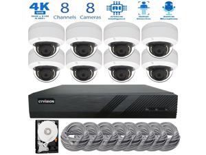 CTVISION 8 Channel 4K 8MP (3840×2160) H.265+ IP PoE AI Smart NVR Security Camera System with 8 x Outdoor/Indoor 4K Microphone Dome Security Cameras, Human Detection 2TB