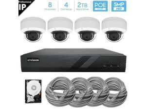CTVISION 8 Channel 4K 8MP (3840×2160) H.265+ IP PoE NVR Security Camera System with 4 x Outdoor/Indoor 5MP Dome Security Cameras, 2TB
