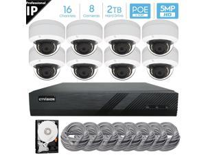 CTVISION 16 Channel 4K 8MP (3840×2160) H.265+ IP PoE NVR Security Camera System with 8 x Outdoor/Indoor 5MP Dome Security Cameras, 2TB