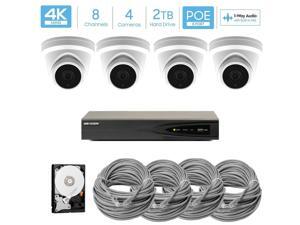 Hikvision 8 Channel 4K 8MP (3840×2160) H.265+ IP PoE NVR Security Camera System with 4 x Outdoor/Indoor 4K Audio Human Detection Turret Security Cameras, 2TB