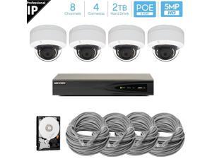 Hikvision 8 Channel 4K 8MP (3840×2160) H.265+ IP PoE NVR Security Camera System with 4 x Outdoor/Indoor 5MP Dome Security Cameras, 2TB