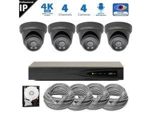 Hikvision 4 Channel 8MP IP Audio Color Night Vision PoE NVR Home Security CCTV Camera Video Surveillance System with 4 x Wired Outdoor 4K PoE Security Turret Cameras, 4-CH NVR Security System, 2TB